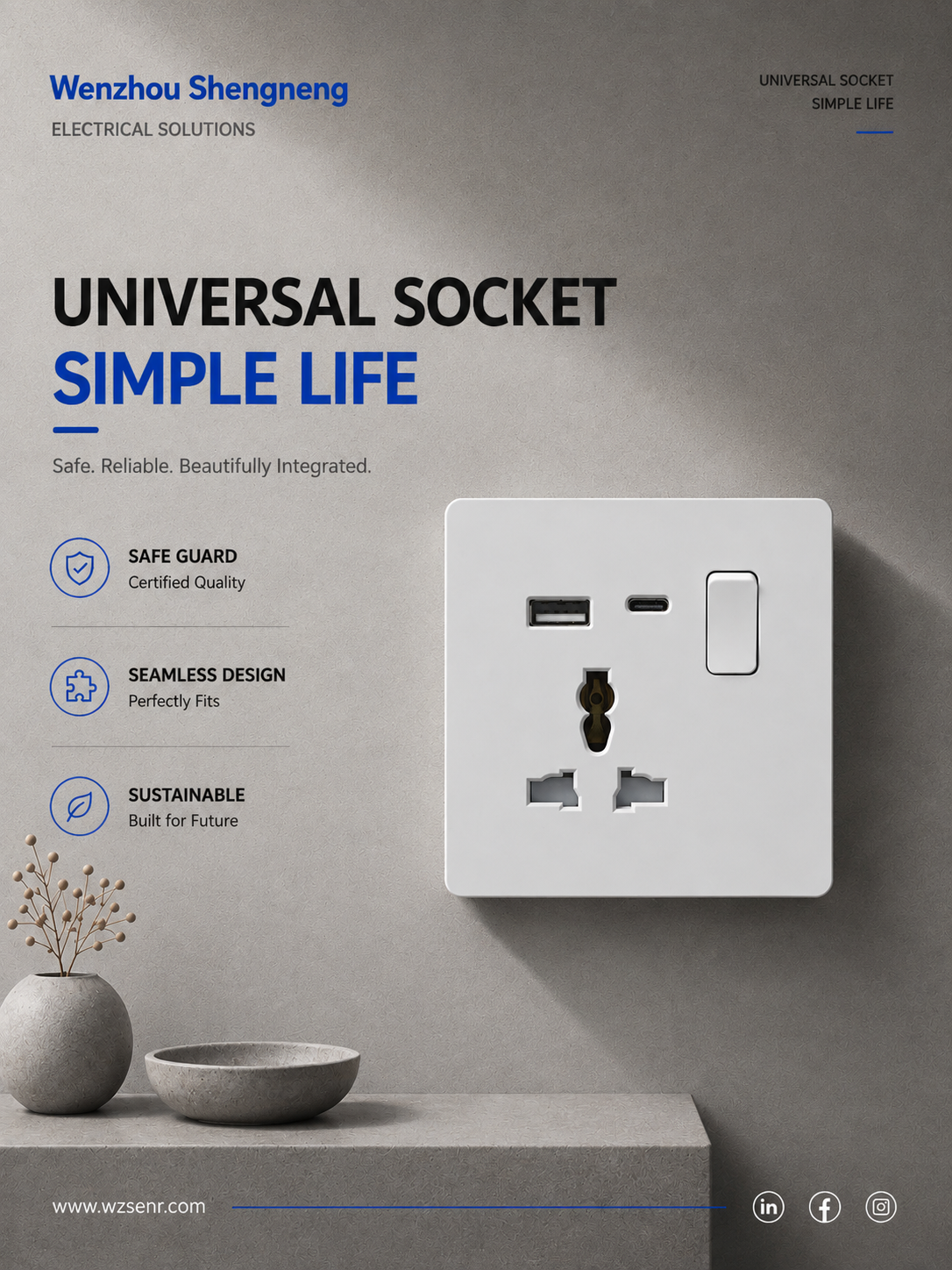 Universal Switch Socket with USB(Type-c)(C8)